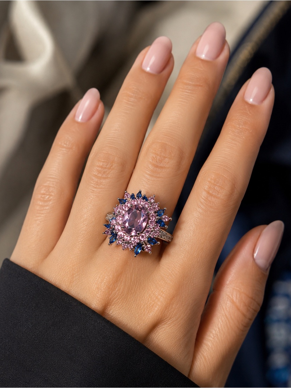 Fasion Real Solid 925 Sterling Silver Ring Women Gift AAA Multi Color Zircon